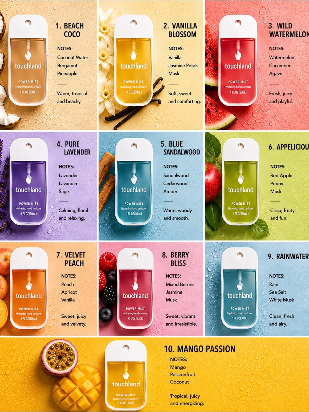 Pick any 3 Touchland Power Mist Hydrating Hand Sanitizers from list (30 ml each)
